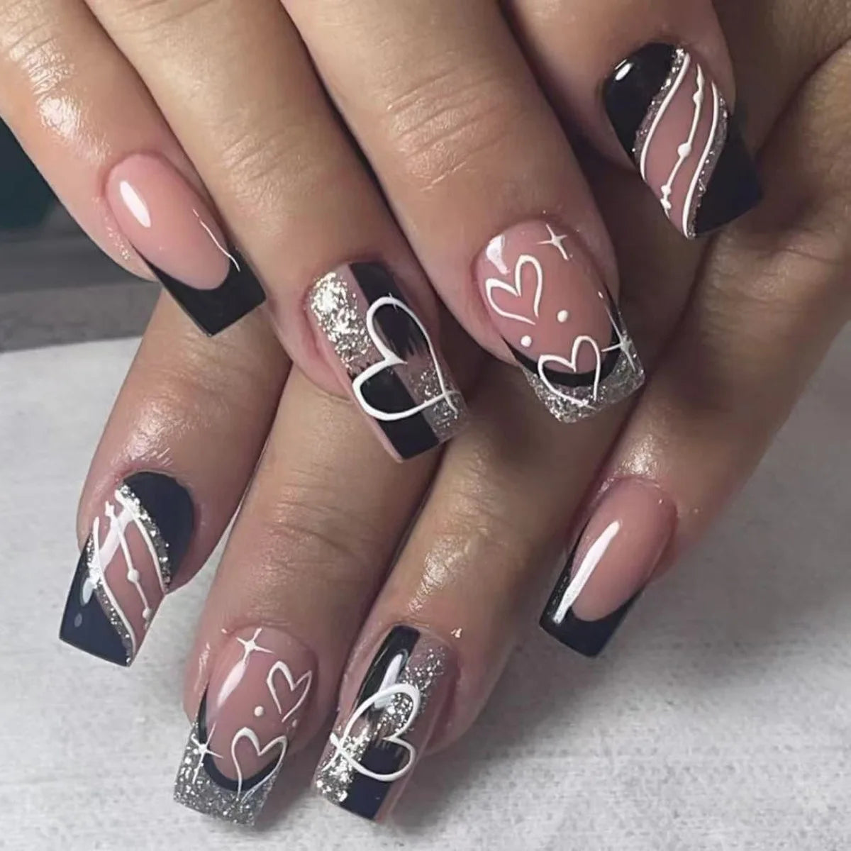 24Pcs Reusable Fake Nails Mid-length Ballet Press on False Nails with Flower Designs Fashion Pink Nails Set Detachable Nail Tips 03