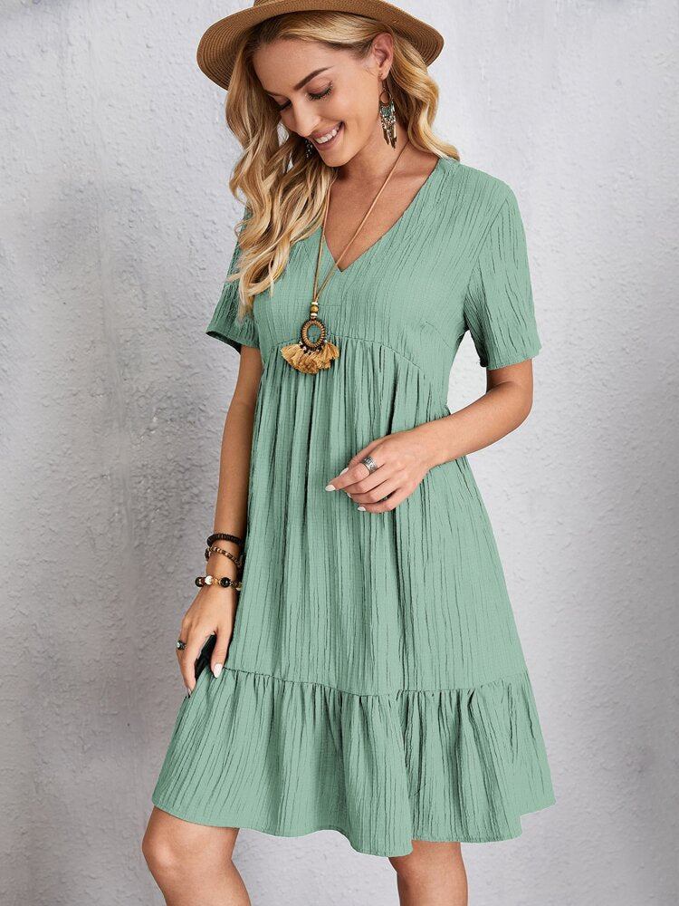 Summer Knee Length Dresses for Women 2024 New-In One-Piece Loose Casual Short Sleeve Dress Vintage Chic Maxi Midi Dress Outfits Turquoise