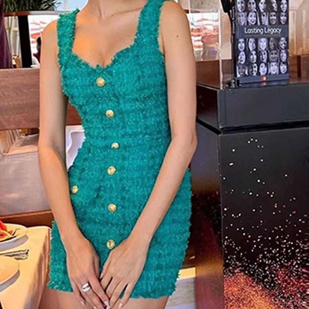 2024 Elegant Women's Button Design Dress Camisole Sleeveless Slimming Mini Dress Celebrity Cocktail Evening Party Vestidos
