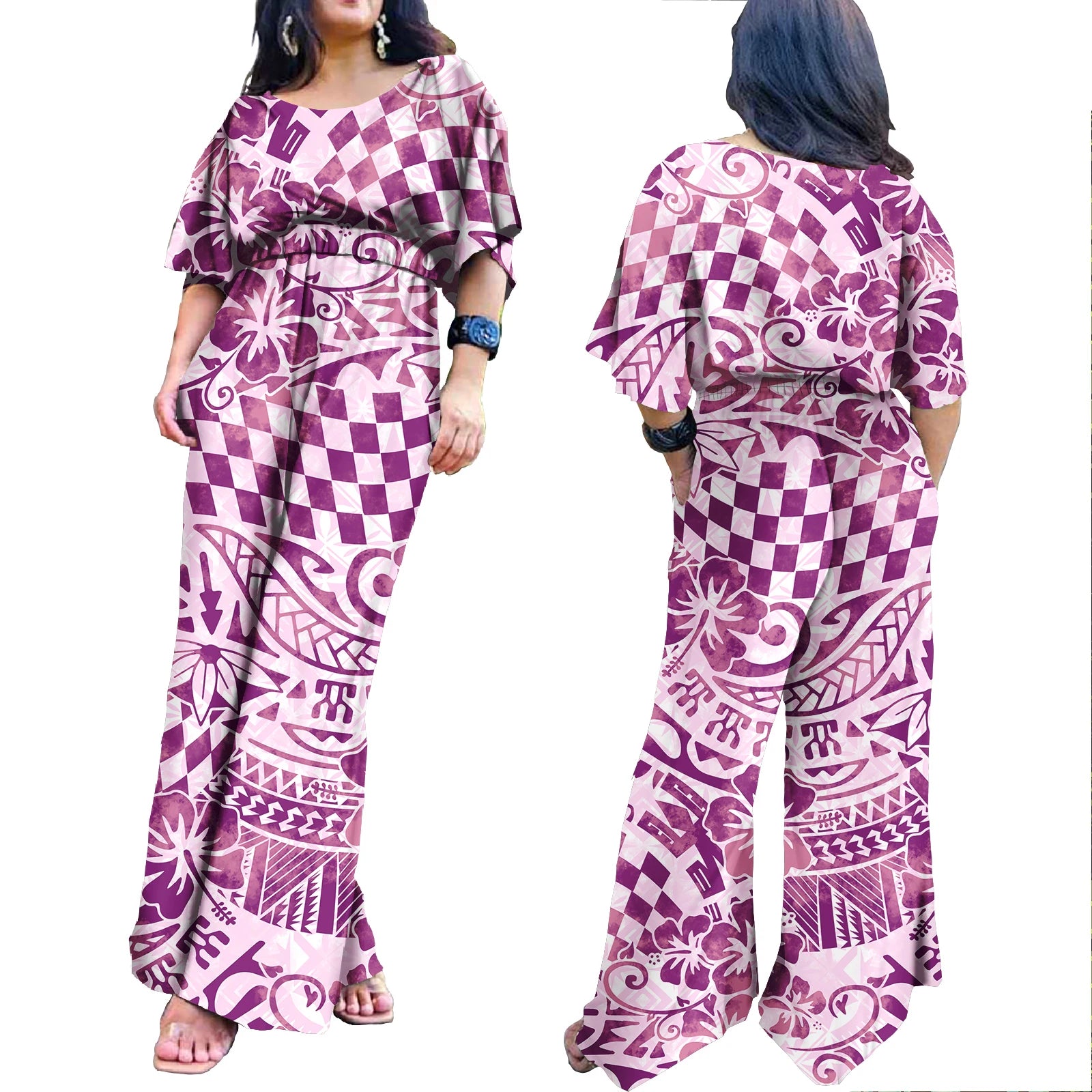 Plus Size Rompers for Women Hawaiian Zipper One Piece Jumpsuit Breathable Romper Polynesian Women Jumpsuit Playsuits 0345DD