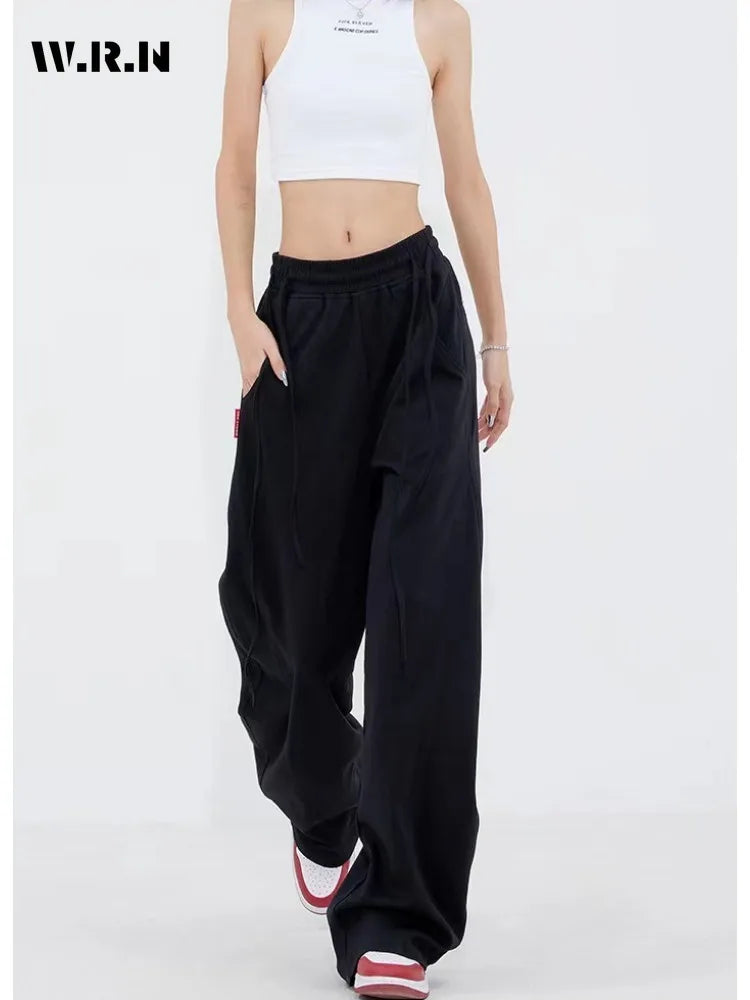 Women's Y2K Wide Leg Elastic Waist Drawstring Baggy Pants Casual Daily Joggers Trousers Vintage Street Mopping Sweatpant