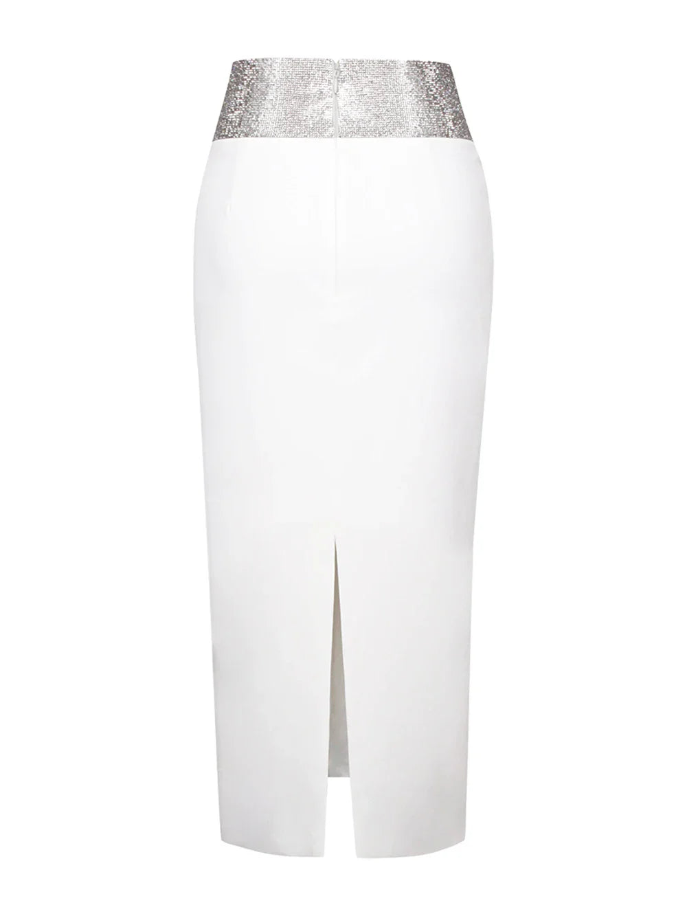Women Crystal Diamonds White Black Bodycon Midi Bandage Skirt Designer High Waist Party Club Pencil Skirt 77cm