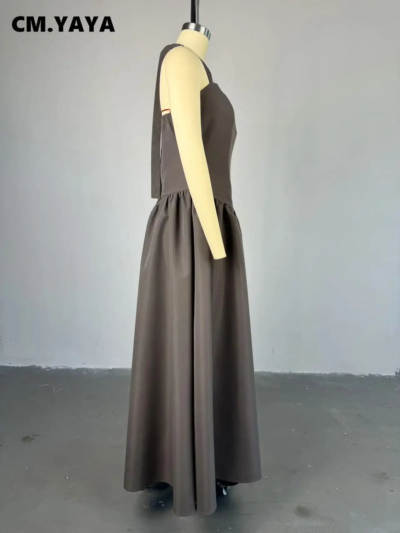 CM.YAYA 2024 Summer Sleeveless Sweet Strapless Slim Halter Floor-Length Long Women Dress Beach Party Evening Sexy Maxi Dresses