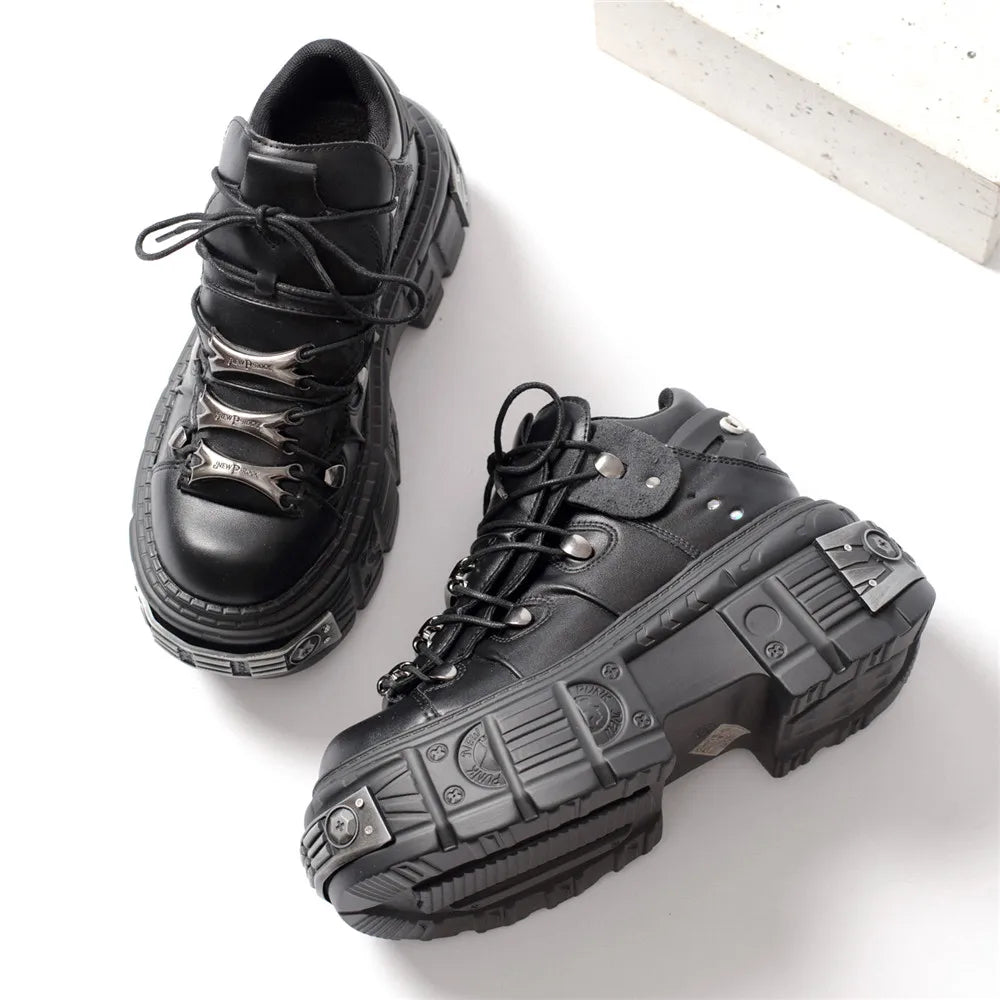2025 Women Ankle Boots for Woman's Thick Bottom Lace-Up Metal Decoration Round Toe Platform Shoes Ladeis Punk Gothic Sneakers
