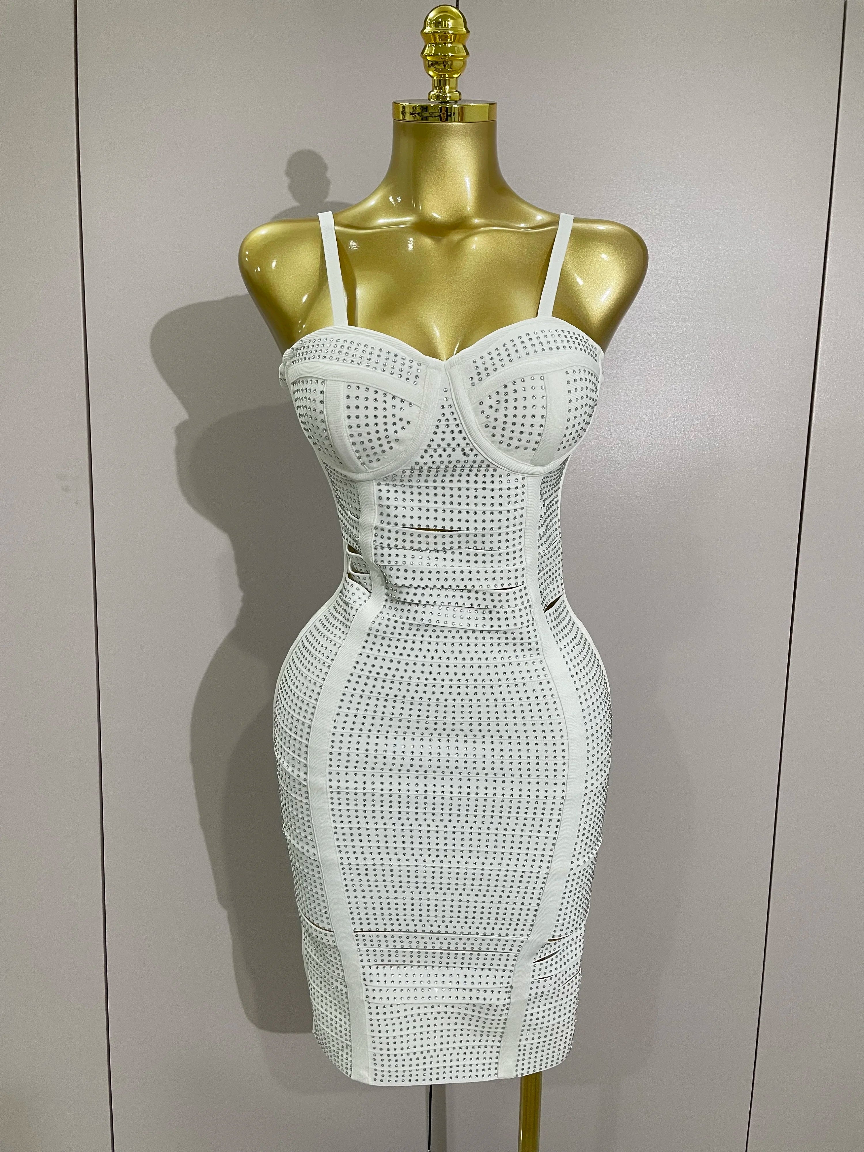 Shiny Diamond White Sleeveless V-neck Slim Short Dress 2025 Women Elegant Evening Club Prom Birthday Cocktail Dresses Vestido WHITE