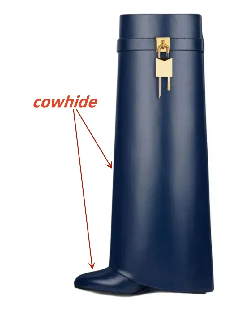 European and American Metal Lock Fasteners for High Tube Skirts, Boot Slopes, Leg Sleeves, Knee Length Boots, Platform Boots blue cowhide