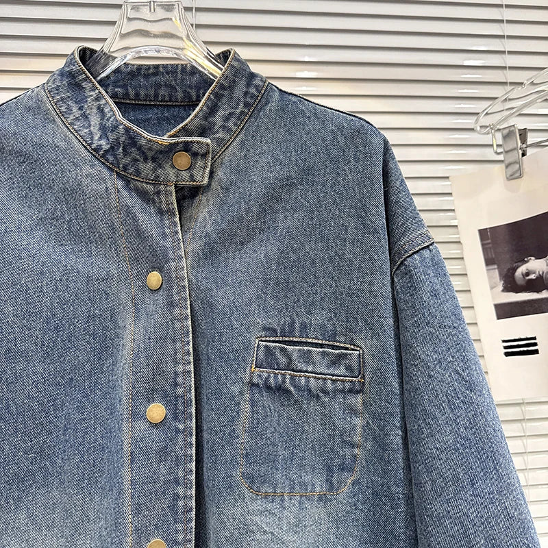 Winter New Vintage Pocket Design Cotton Lined Loose Denim Short Jacket For Women Loose Versatile Coat Female 11A07842