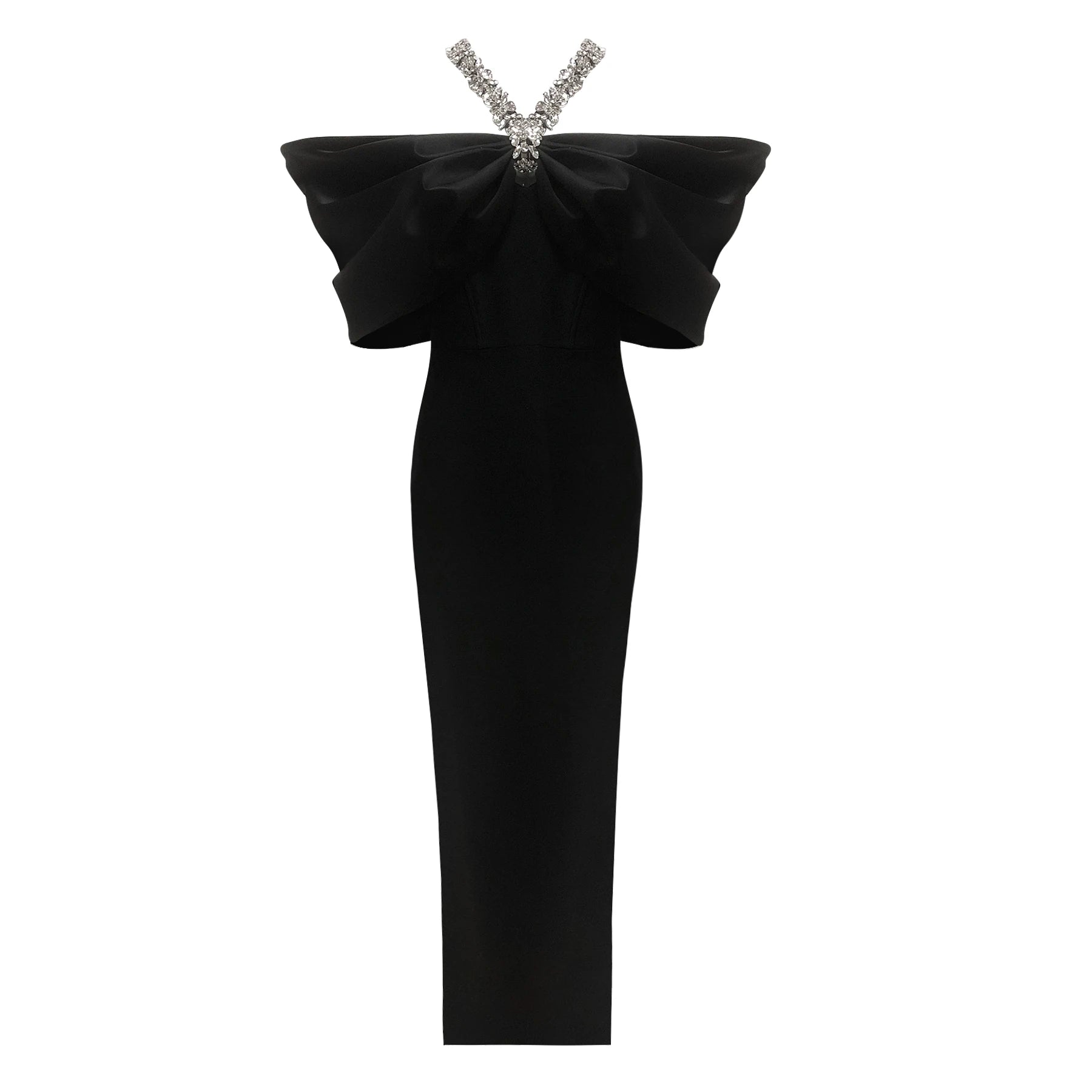 Sexy Off The Shoulder Shining Diamonds Halter Hip Wrap Ankle Lenght Bandage Dress Graceful Woman Party Vestido Celebrity Gown