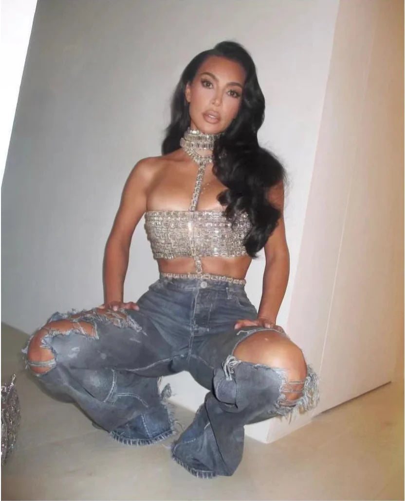 Celebrity Fashion Red Carpet Wear Women Shinning Big Crystal Sexy Halter Tops Nightclub Party TV Show Tops Tank High Quality