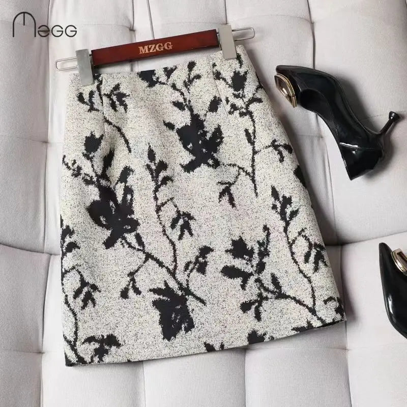 Autumn 2023 High Waist A-line Skirts Light Mature One Step Skirt Ladies Medium Length Retro Wrapped Hip Skirt Jacquard Skirt 7