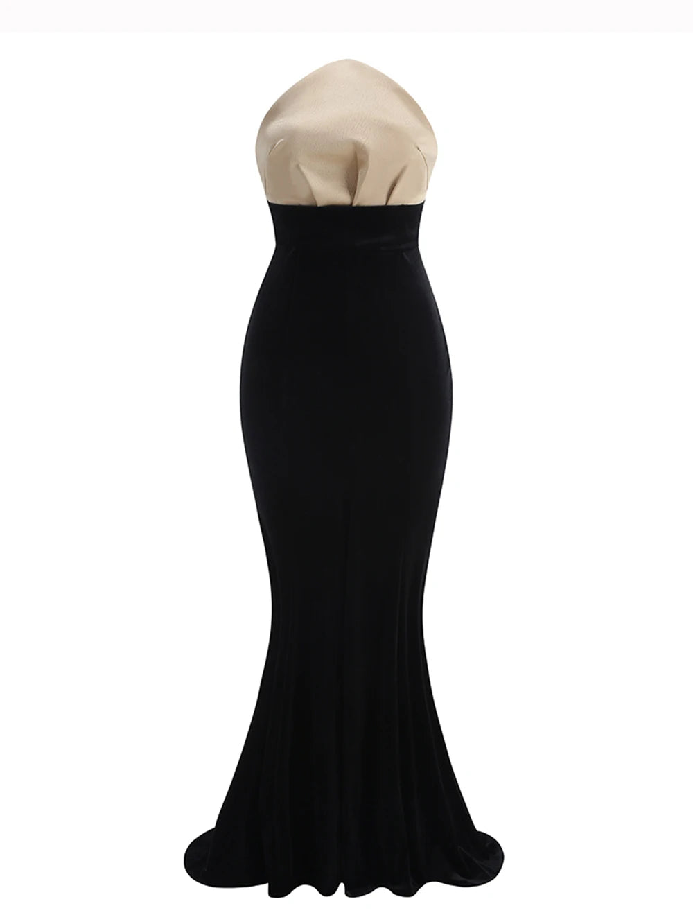 UpAvonu Elegant Strapless Patchwork Velvet Mermaid Long Dress Women Sexy Sleeveless Folds Slim Evening Runway Party Gown
