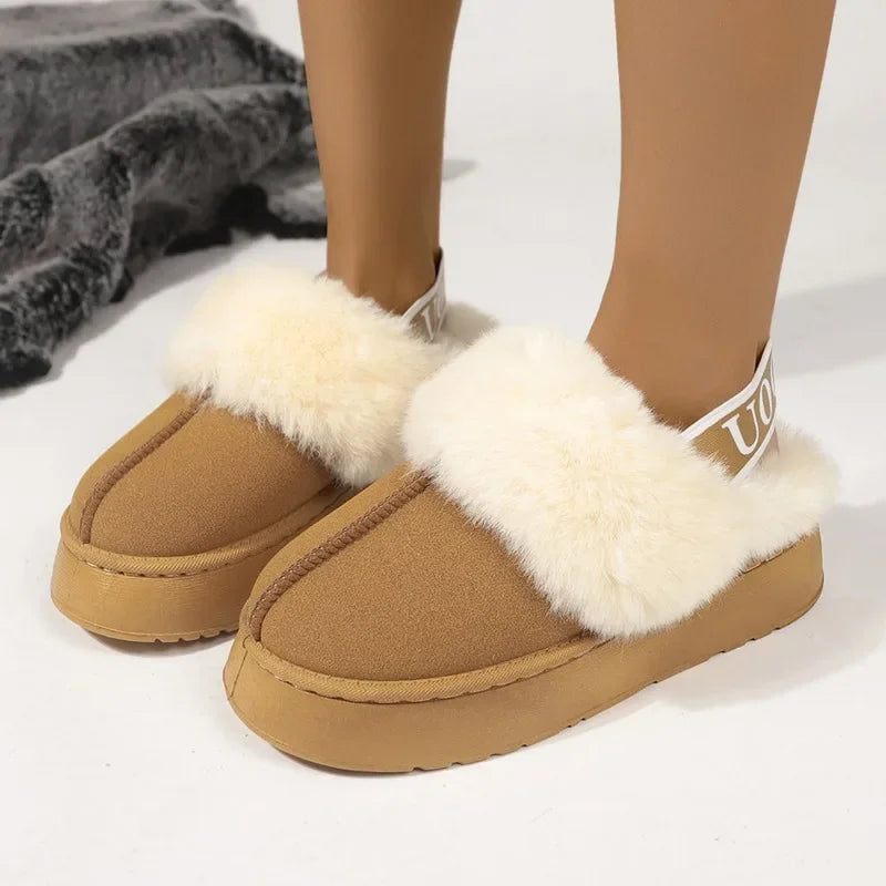New Leather Women Fashion Winter Indoor Solid Color Suede Slippers Ladies Home Platform Warm Slip-on Women’s Shoes