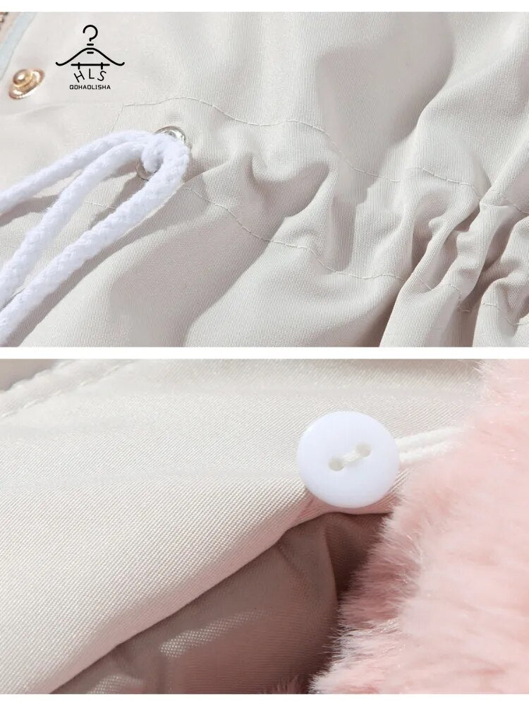 Women Detachable Woolen Collar Cotton Parks New In Hooded Warm Women's Cotton Jacket Zipper Fashion Coat Winter Clothes Women