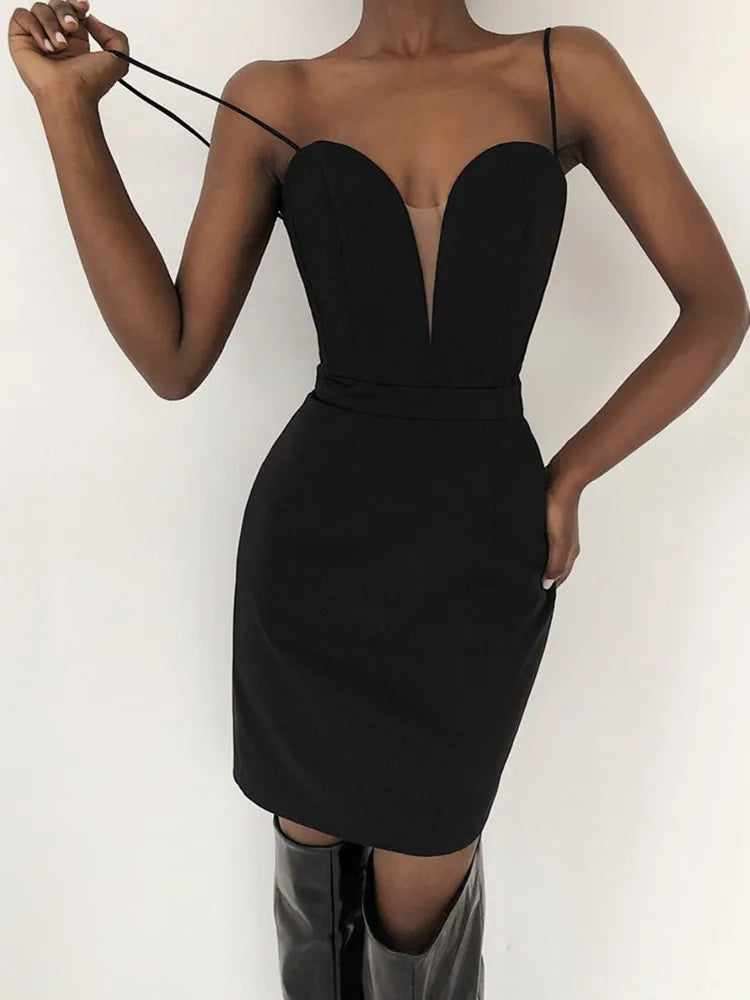 Women Summer Sexy Sleeveless Backless V Neck White Black Mesh Mini Bodycon Bandage Dress Elegant Evening Club Party Dress