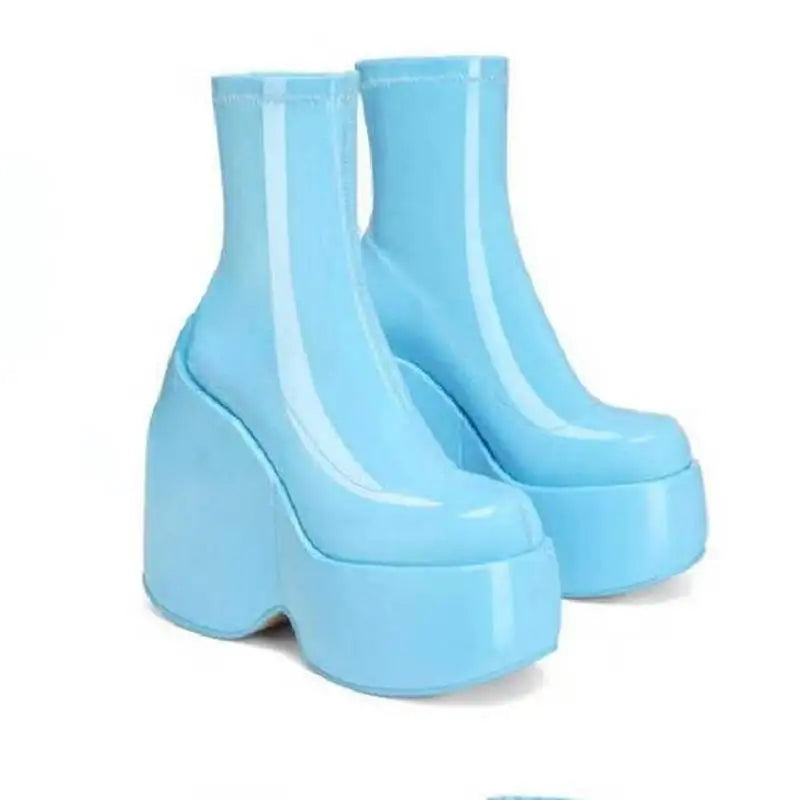 Brand Ladies Platform Boots Fashion Thick High Heels Women's Bootie Party Sexy Block Heel Shoes 44 Blue