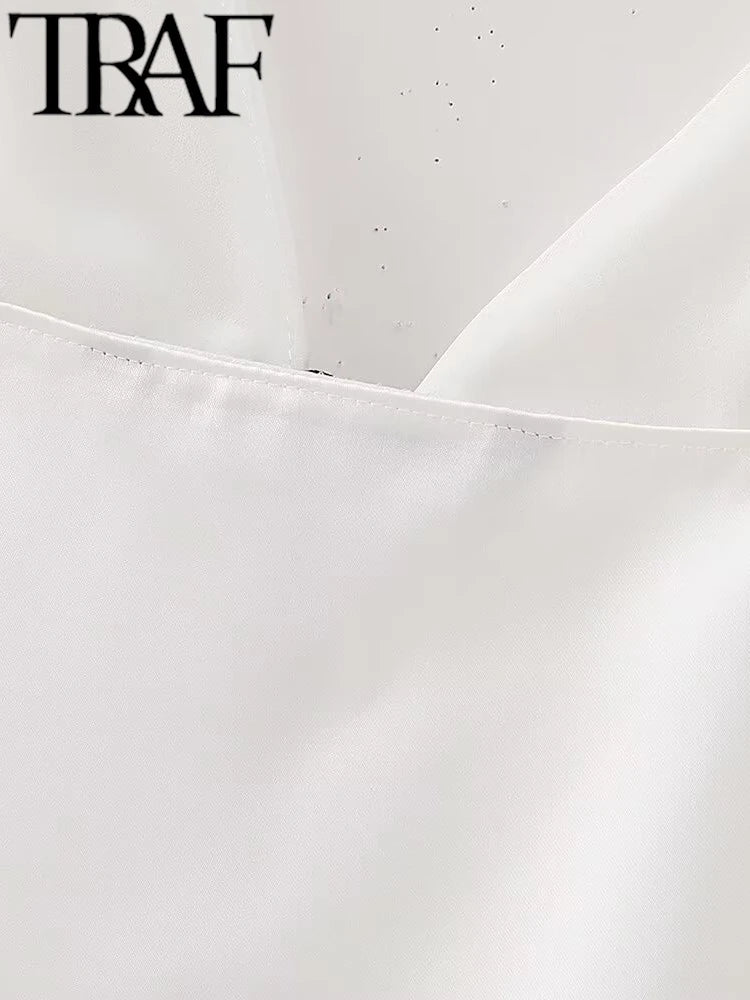 TRAF New Style Bowknot Tied Women Camis Summer V Neck Straps Tanks Sleeveless Backless Sexy Tanks Slim Female Crop Top Y2K