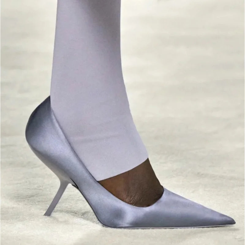 2025 New Style Women's High Heels Shoes Patent leather Pointed Toe Solid Color Night Club Party Shoes Femme Summer Half Slippers GRAY