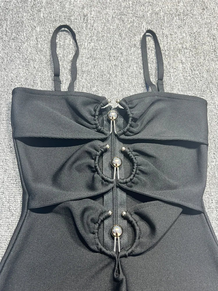 Women Summer Sexy Sleeveless Backless Sequined Black Mini Gowns Bandage Dress Elegant Celebrity Evening Party Club Dress