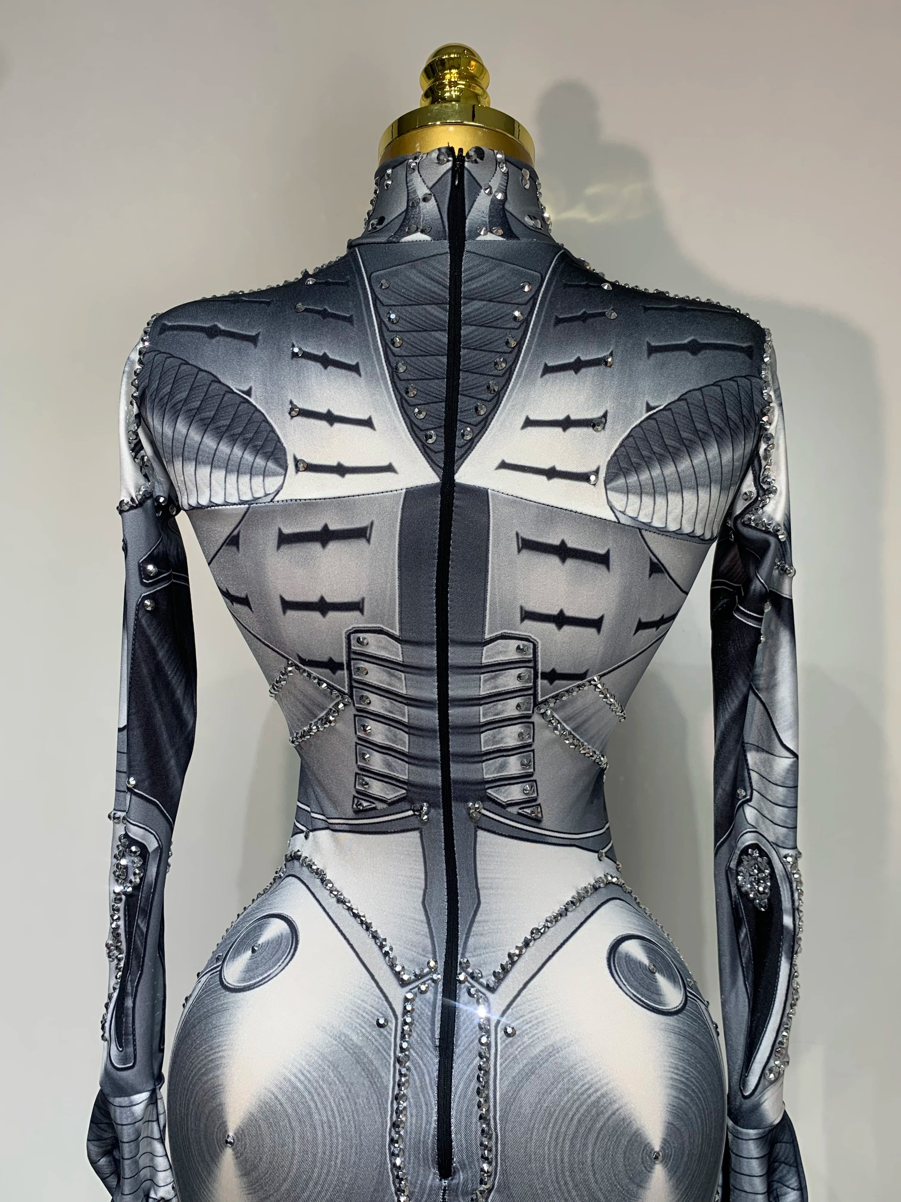 2025 Sexy Stretchy Performance Dance Nightclub Rompers Singer Stage Wear Sparkly Rhinestones Jumpsuit Gloves for Women Costume