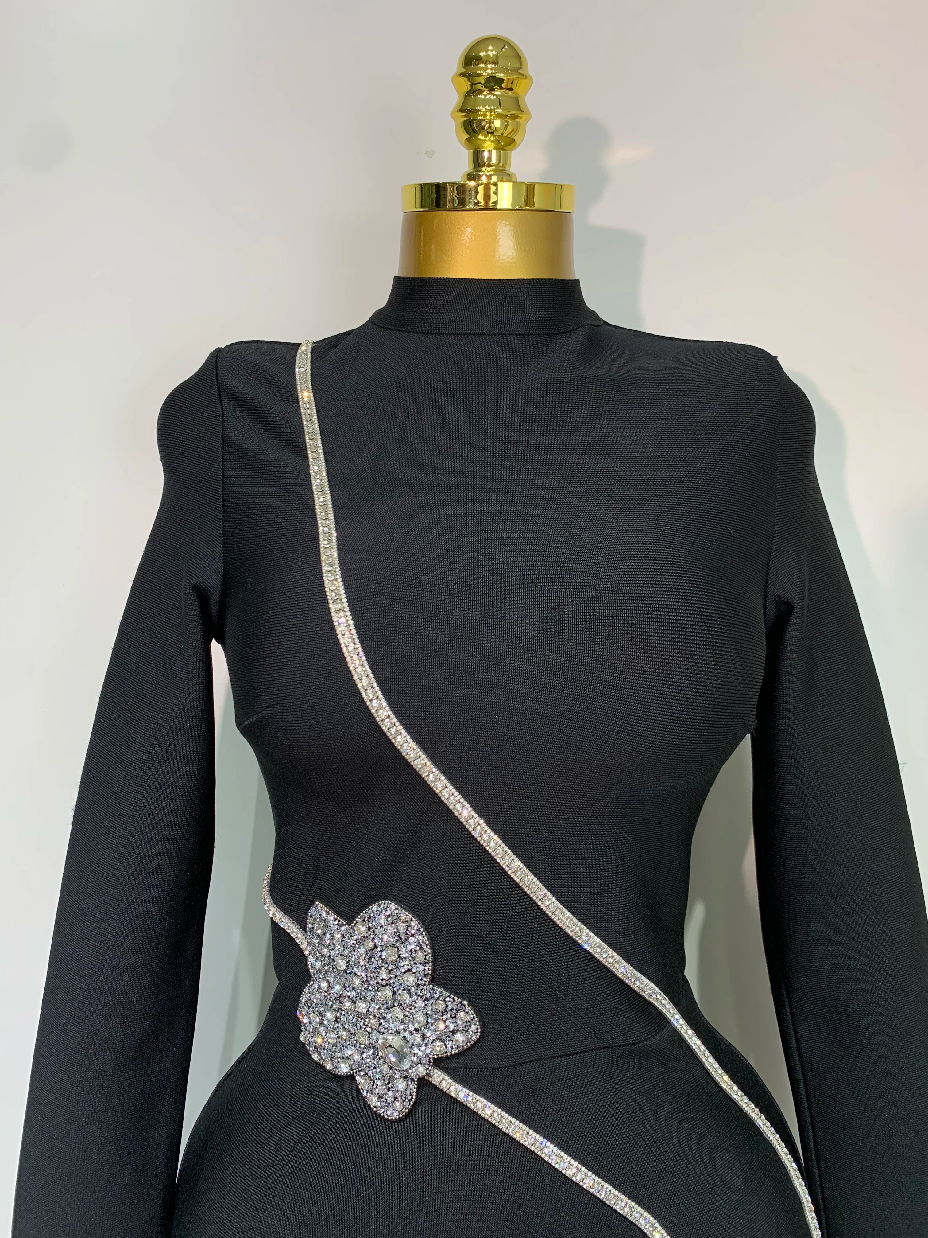 2025 Newest Fashion Designer Party Dress Women's Formal Long Sleeve Diamonds Bodycon Bandage Dress Elegant Luxury Birthday Gown