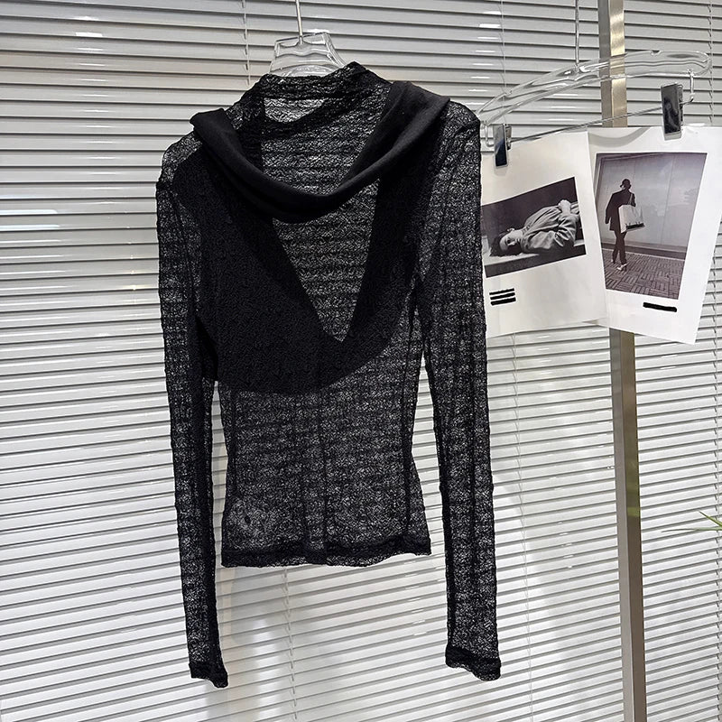 Winter New Niche Ribbon Scarf Design Long Sleeve Lace Shirts For Women Versatile O-neck Tops Female Trendy 11A07938