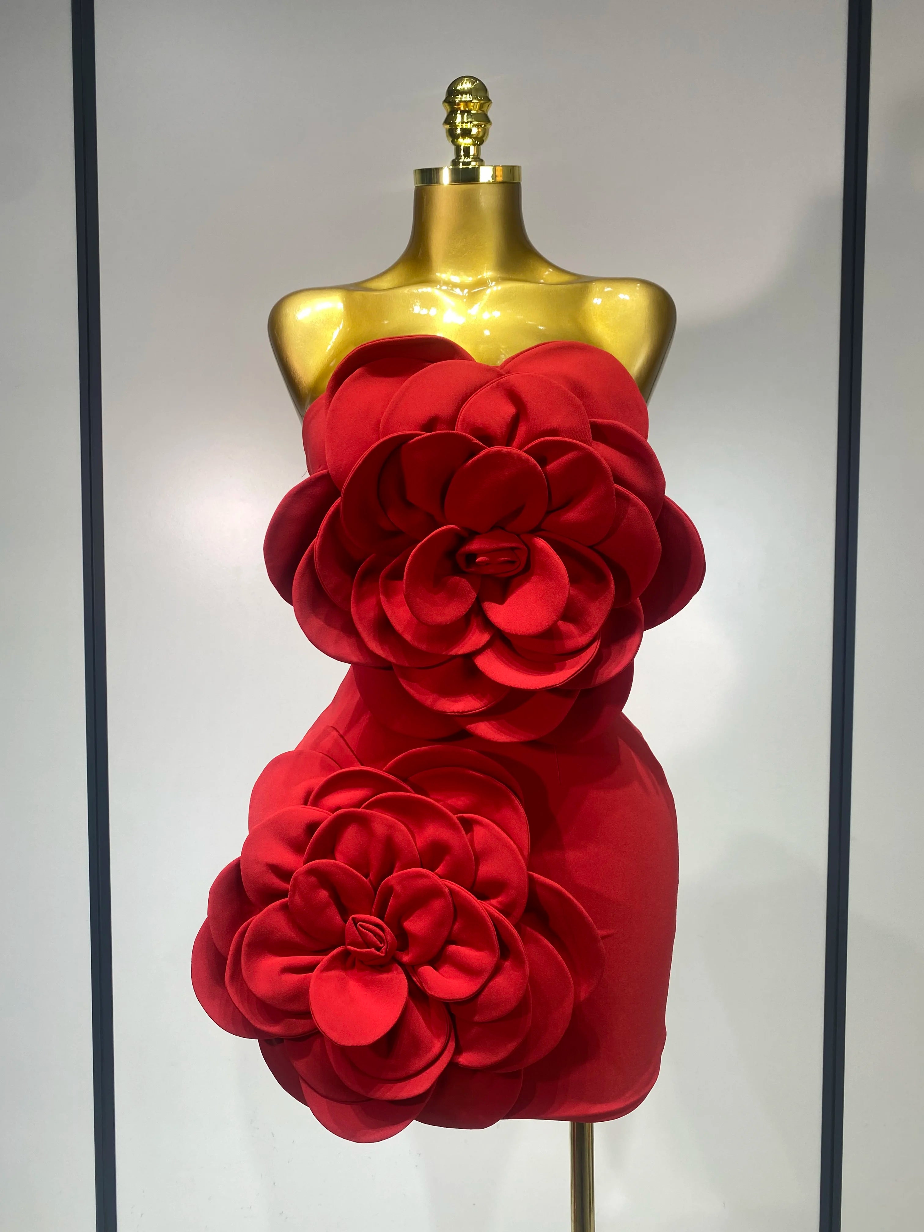 Women Sexy Strapless Backless Flower Red Mini Bodycon Dress 2025 Celebirty Elegant Evening Club Party Luxury Birthday Dresses Red