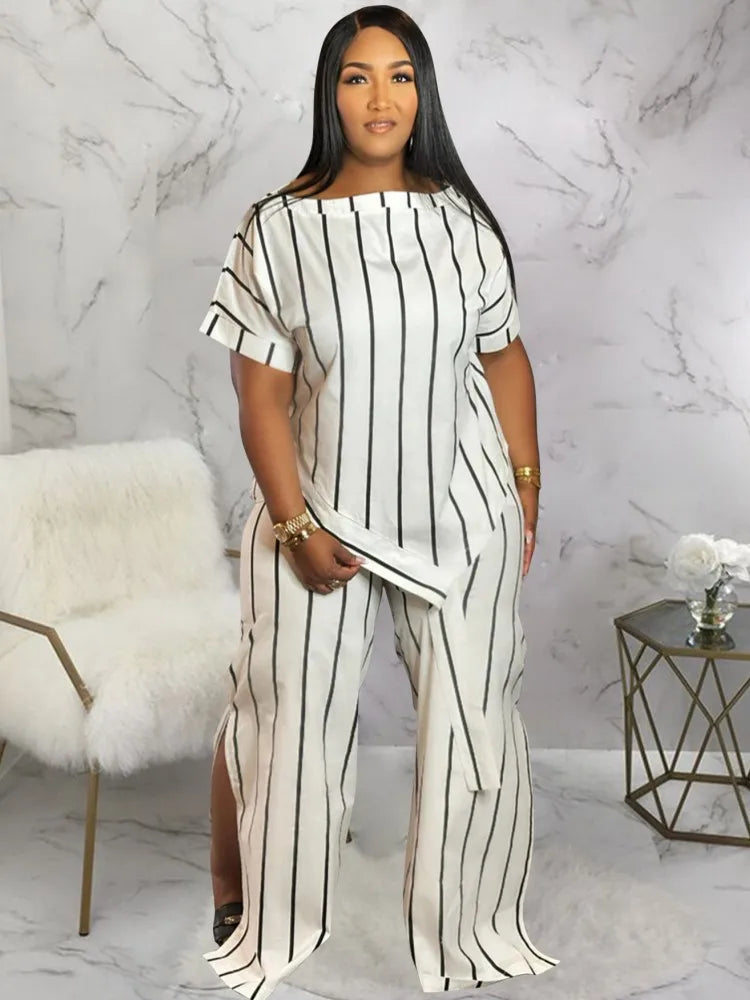 2 Piece Women Sets 2025 Plus Size Summer Autumn Matching Sets Print Two Pieces Sets Top Pants Suits Outfits Clothing