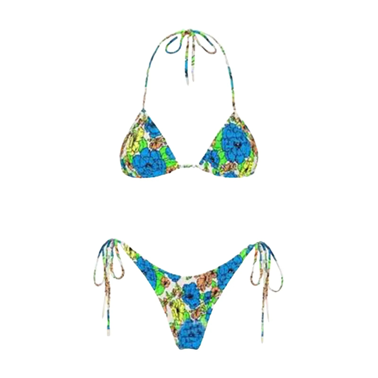 Womens Girls Sexy Bikini Swimsuit Stylish Tie-Dye Wrinkled Tankini Sets Halter Neck Lace Up Micro Bikini Swimwear Hawaiian Wear K