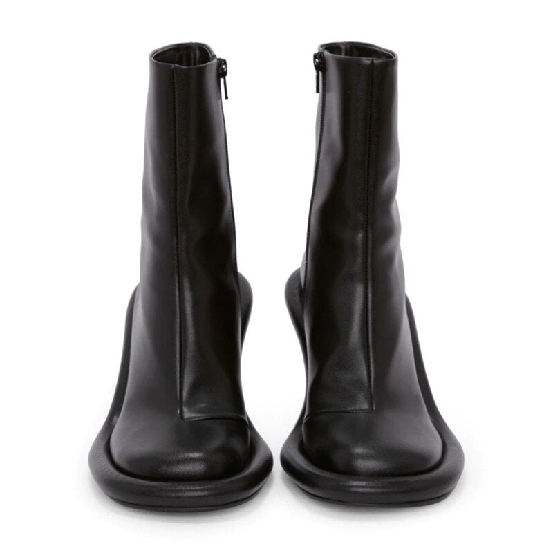 Spring and Autumn Women's New Slender High Heel Denim Short Boots Round Head Side Zipper Fashion Brand Women's Boots