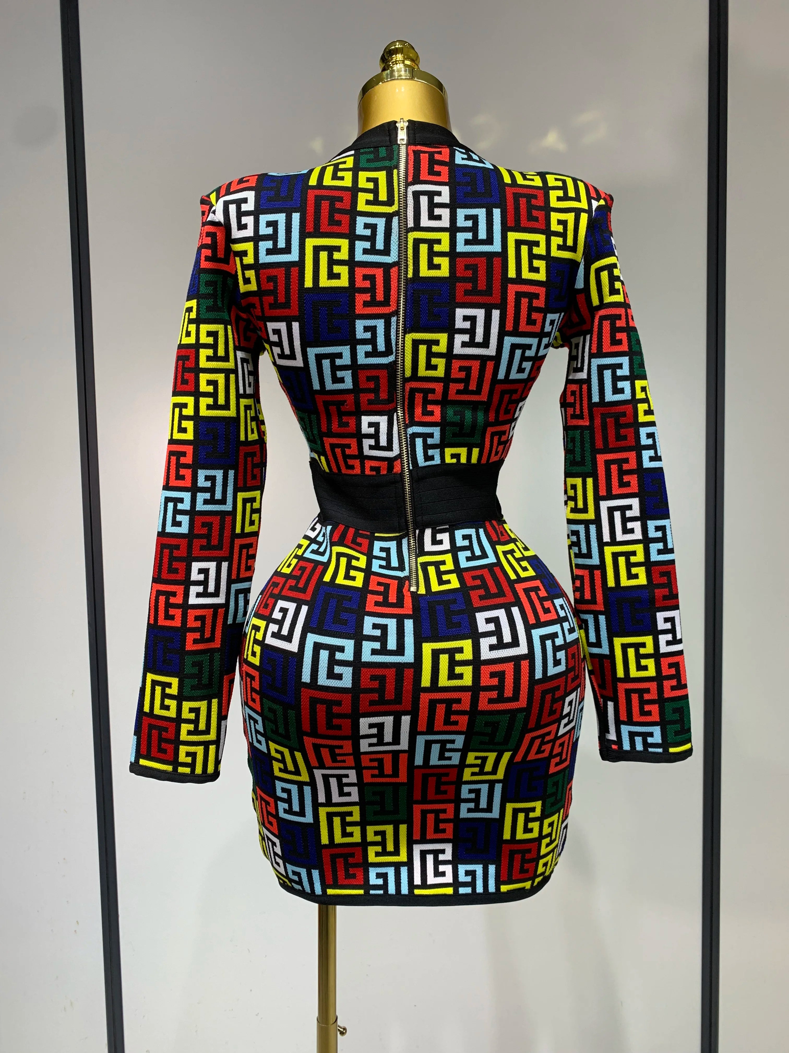 Women Long Sleeve V-Neck Bodycon Jacquard Short Bandage Dress 2025 Elegant Evening Luxury Birthday Party Cocktail Outfit