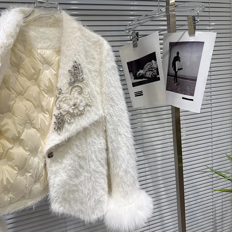 Winter New High-End Fox Fur Cuff Embroidered Collar Woolen Lace-Up Cotton Jacket For Women Elegant Coat 11A07767