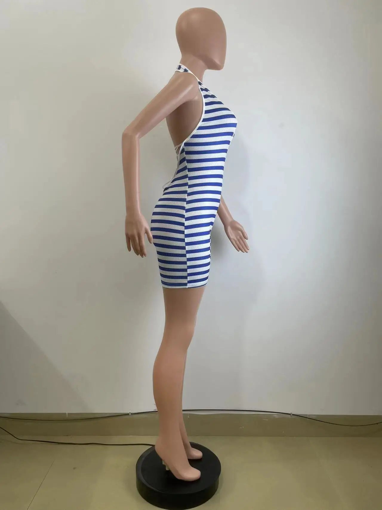 Women Striped Sleeveless Halter Romper and Playsuit Backless Lace Up 2025 Summer Night Club Chic One Piece Suit Jumpsuit