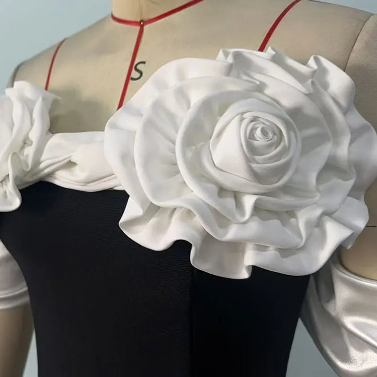 2025 Sexy Women'S Three-Dimensional Flower Design Bandage Dress Strapless Shoulder Strap Sleeve Bodycon Backless Long Dresses