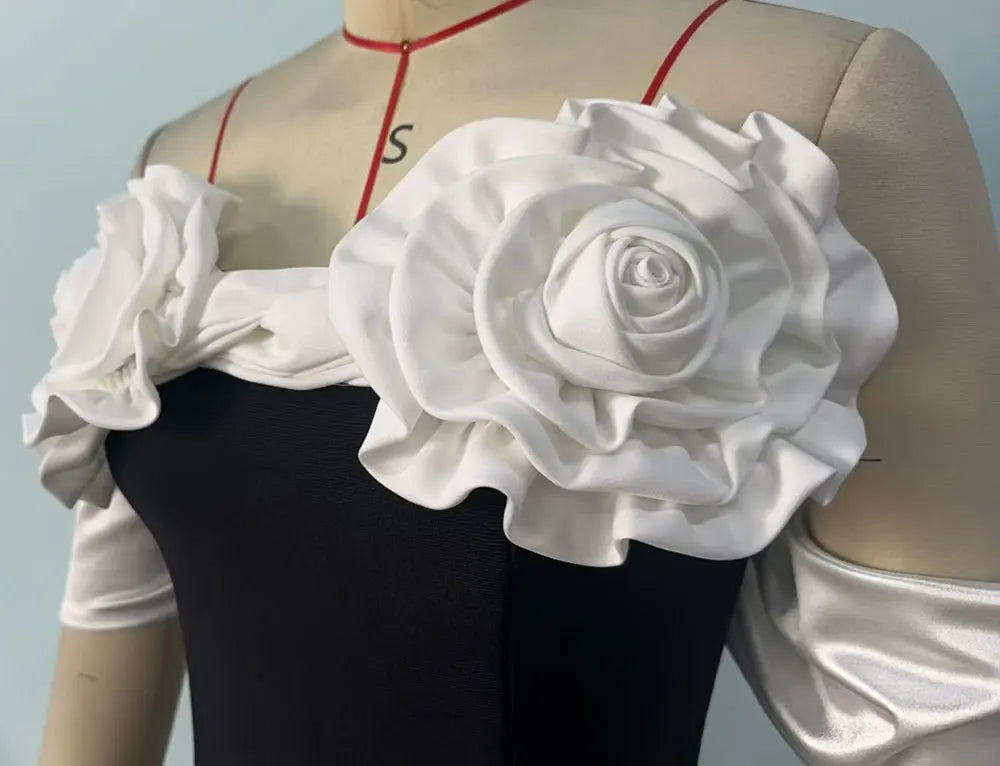 2025 Sexy Women'S Three-Dimensional Flower Design Bandage Dress Strapless Shoulder Strap Sleeve Bodycon Backless Long Dresses