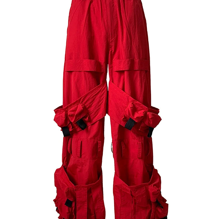 Lautaro Autumn Long Red Waterproof Nylon Cargo Techwear Pants Cyberpunk for Men Many Pockets Luxury Designer Emo Clothes 2025 Red