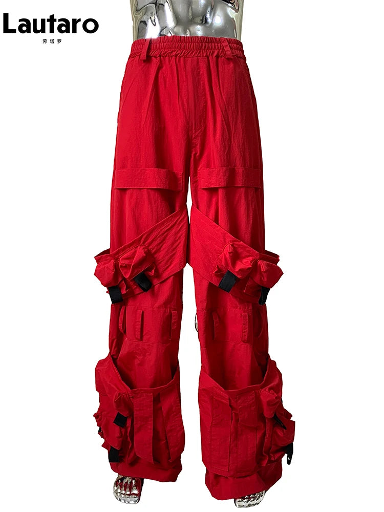 Lautaro Autumn Long Red Waterproof Nylon Cargo Techwear Pants Cyberpunk for Men Many Pockets Luxury Designer Emo Clothes 2025 Red