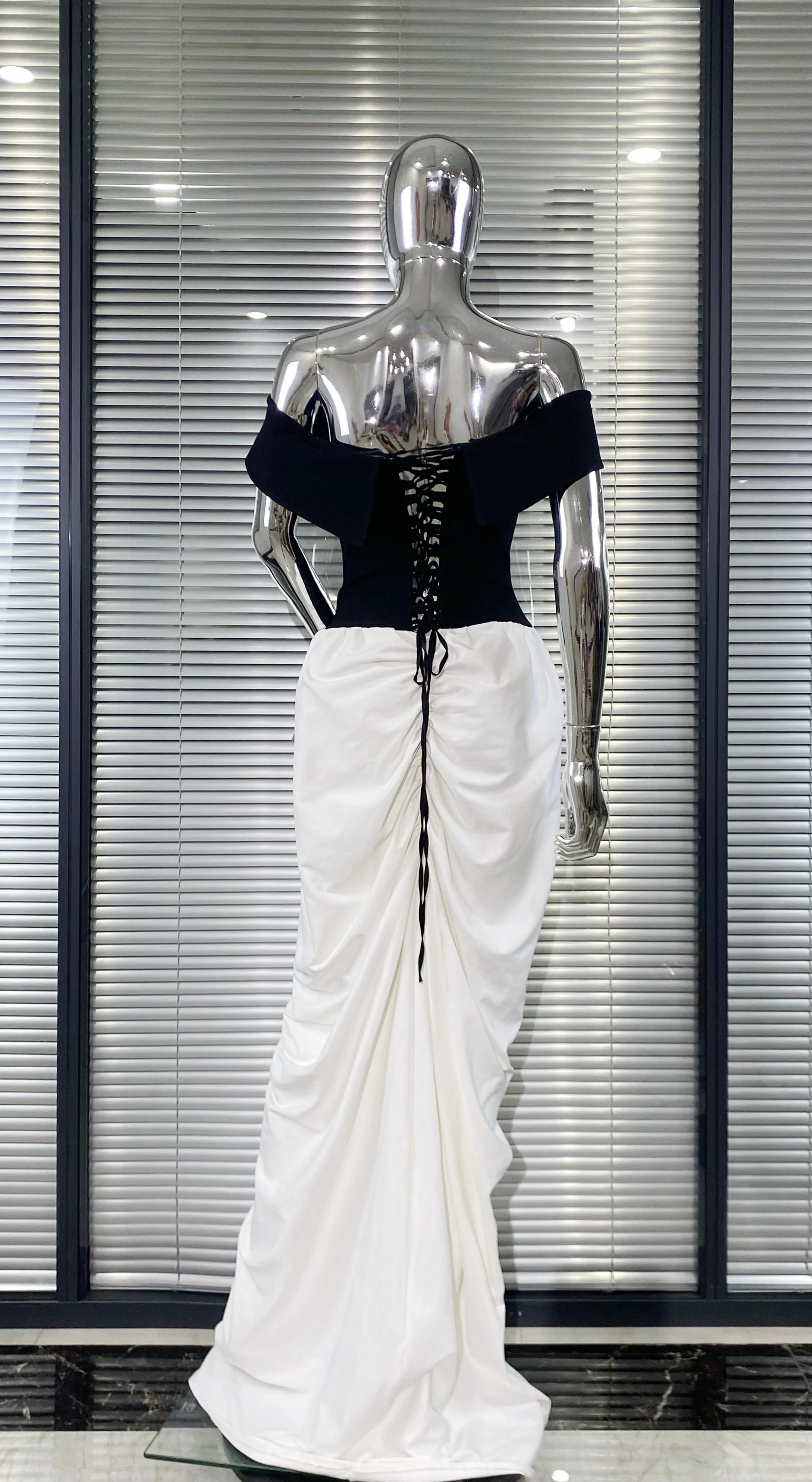 2025 Women Sexy Off the Shoulder Laced-up Bodycon Long Maxi Dress Evening Party Celebrate Cocktail Outfit