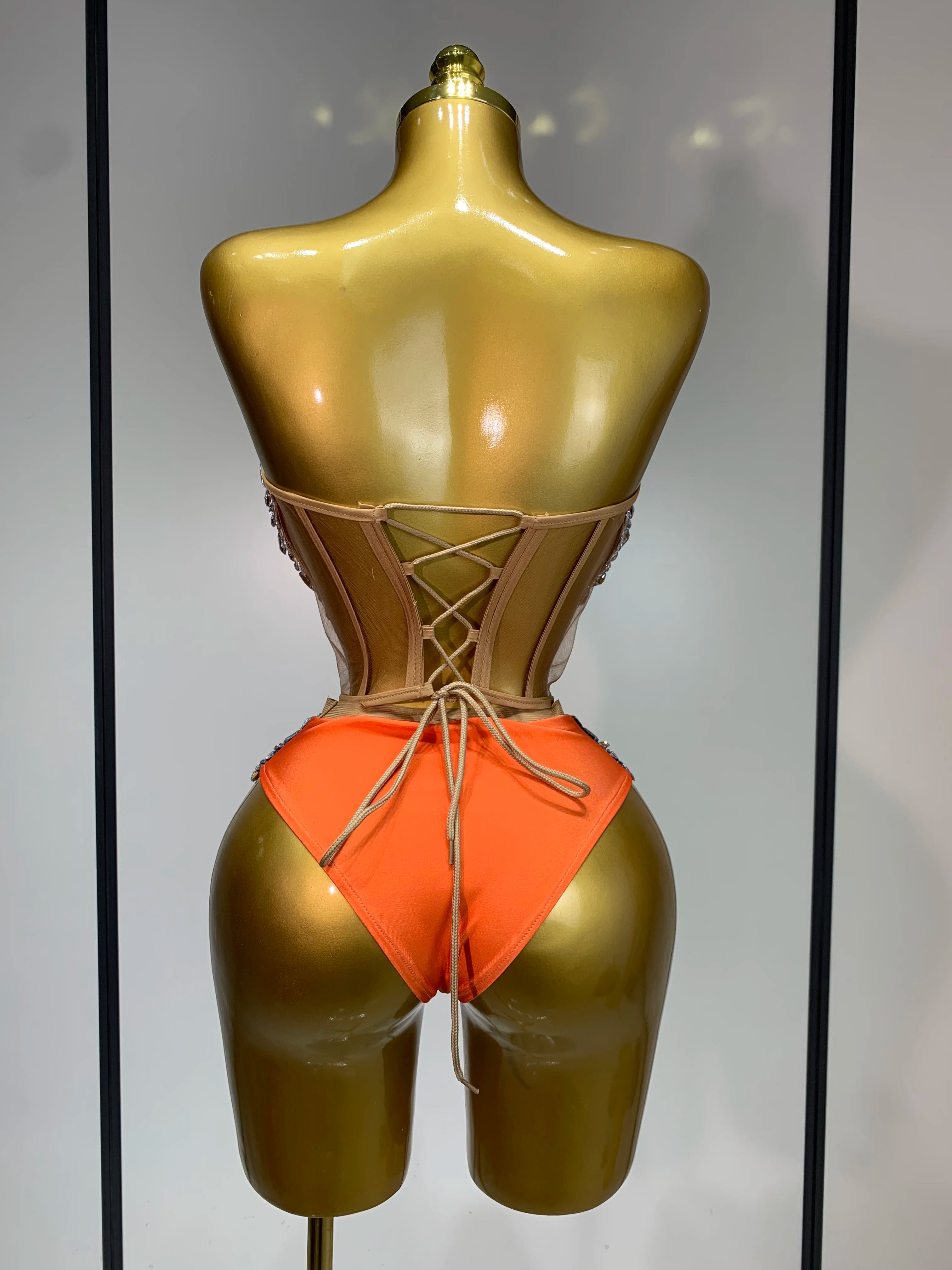 Sparkly Rhinestone Stage Outfit Women Long Sleeve Three Piece Set Dance Drag Queen Nightclub Evening Party Birthday Costume