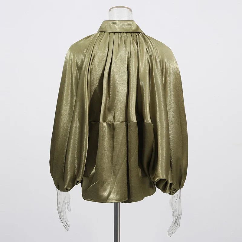 Solid Spliced Folds Casual Jackets for Women Lapel Long Sleeves Patchwork Zipper Temperament Jacket Femlae Fashion