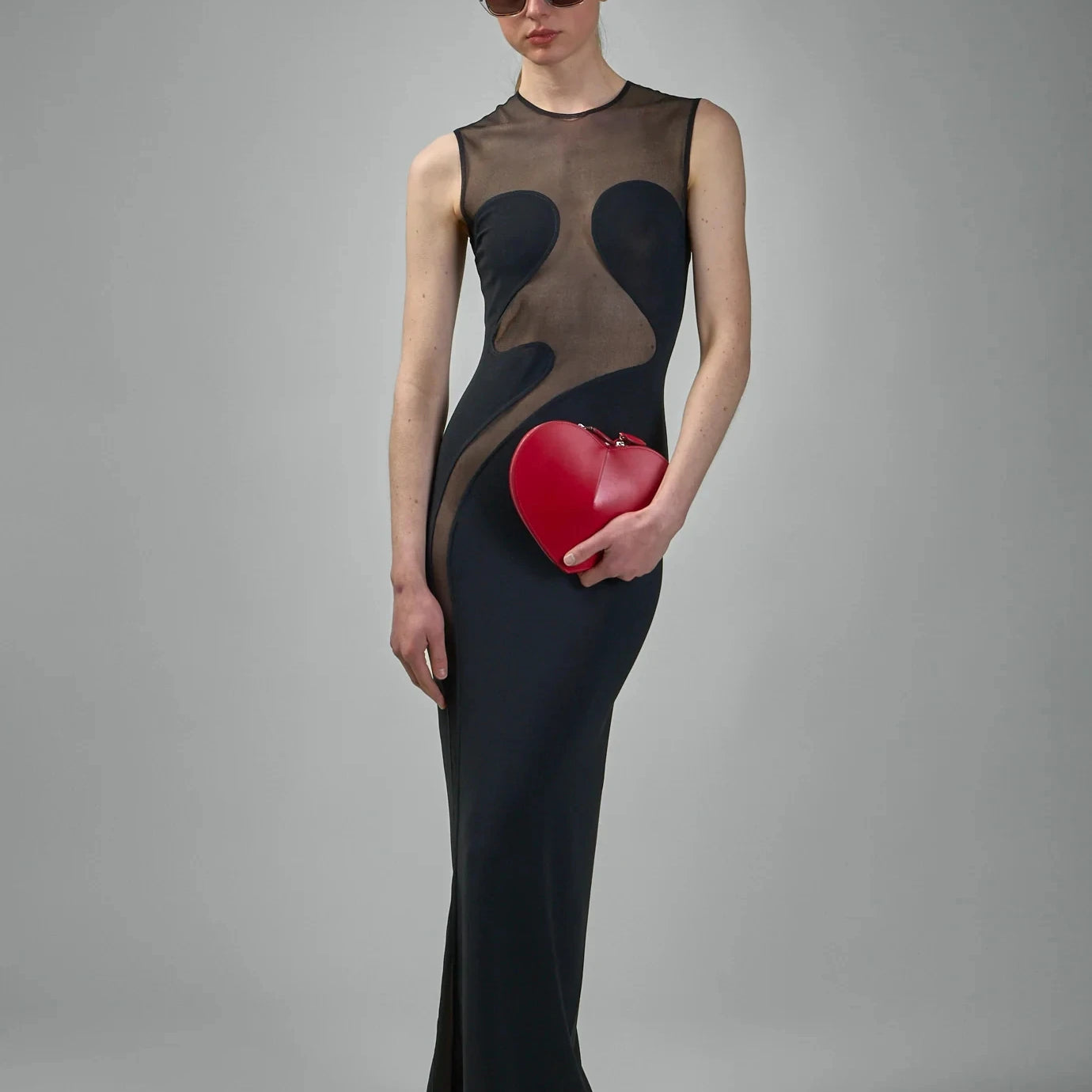 Black White Women Sleeveless Sexy O-Neck Bodycon Bandage Long Dress Mesh Celebrate Evening Party Nightclub Outfit Wholesale