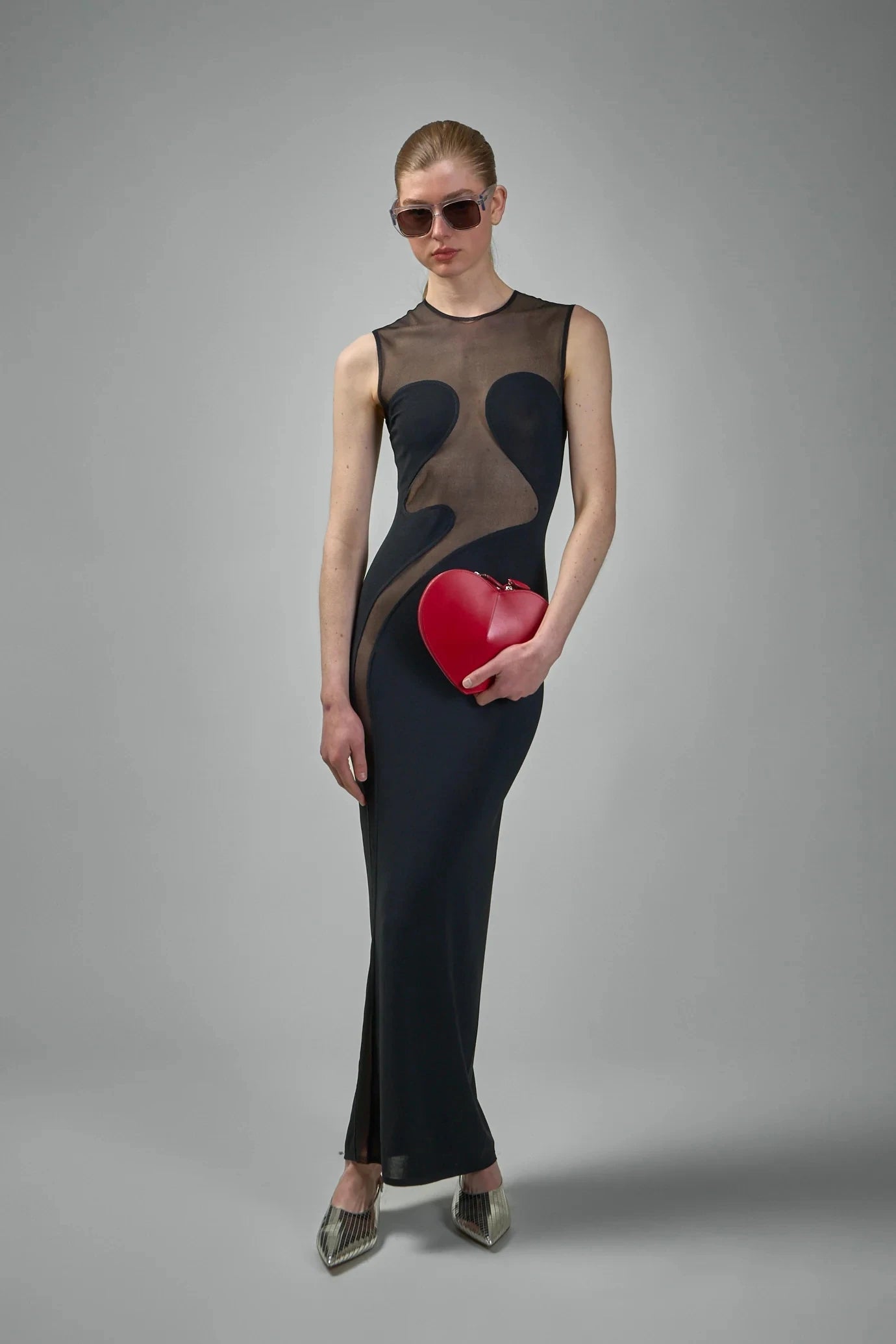 Black White Women Sleeveless Sexy O-Neck Bodycon Bandage Long Dress Mesh Celebrate Evening Party Nightclub Outfit Wholesale