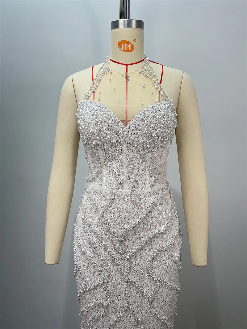 2025 New Pink Sequins Sexy High Slit Strapless Long Dress Graceful Woman Wedding Party Dress Red Carpet Goddess Vestido