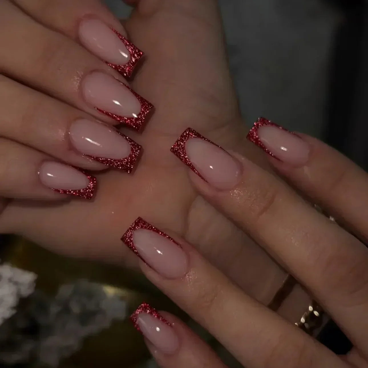 24pcs Red Rose Fake Nails Long Flower Ballet Press on Nails Design French False Nail Full Cover Wearable Fake Nail Tips Art 19