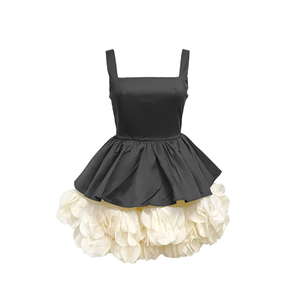 Elegant Black Mini Dress with Peplum and White Ruffle Accents for Upscale Casual Gatherings AS PIC