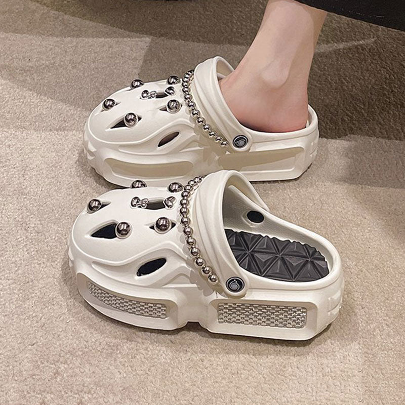 Women's Sandals Thick Soft Home Slippers Non-slip Outdoors Cool Chain Fashion Cozy Slides Easy Washing Breathable Cut-out White01