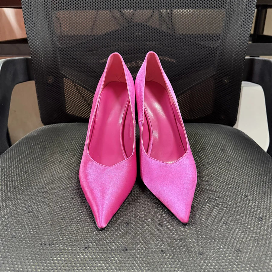 Runway Women Heels Pumps 2025 Designer Shoes Patent leather Pointed Toe Slingback Shallow Luxury Brand Strange Heel Woman Shoes