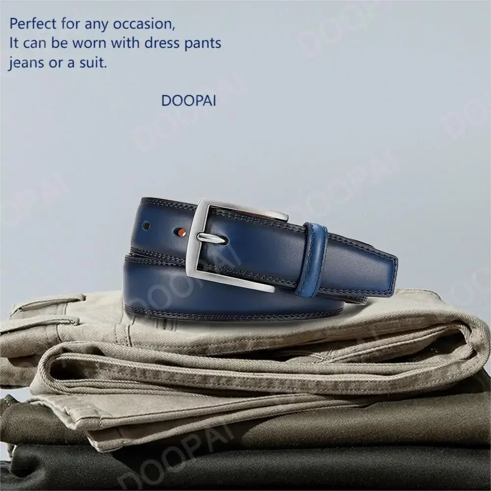 Men Belts Genuine Leather LONG Large Pin Buckle Metal Automatic Buckle Male Belts Strap Male