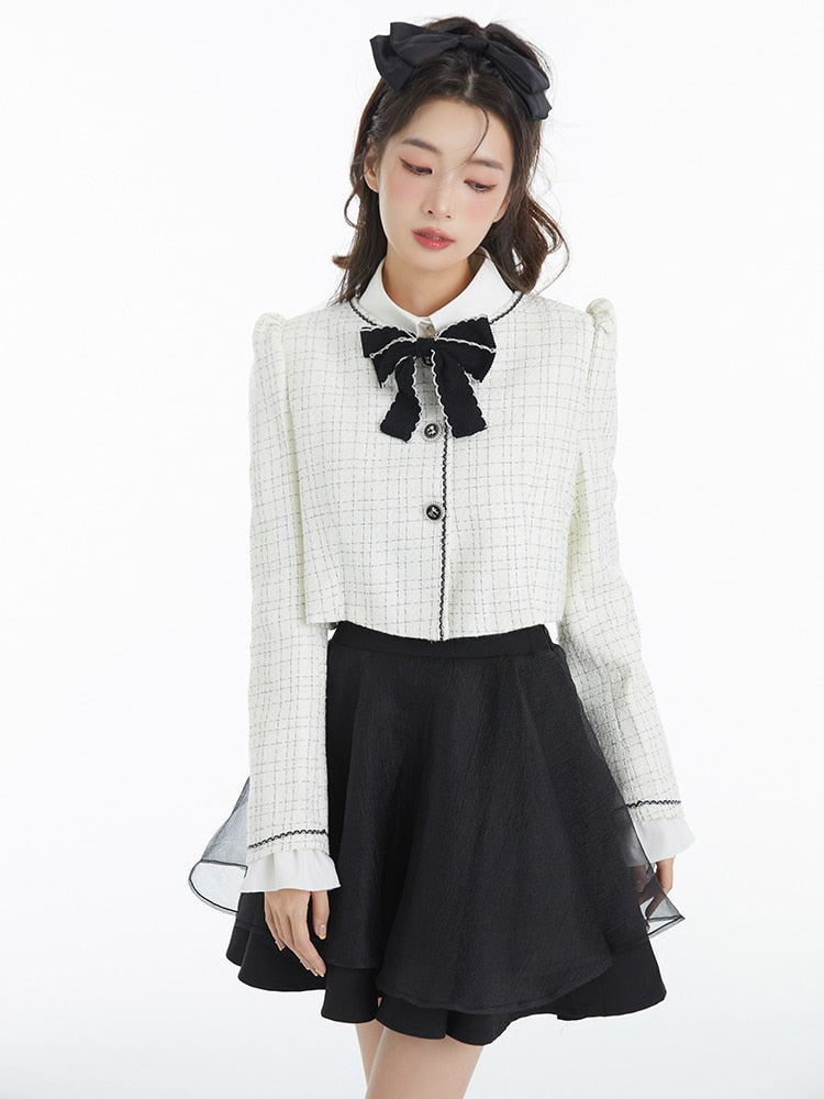 Spring Elegant Vintage 2 Piece Dress Set Women Sweet Blazers Suits Y2k Crop Tops + Mini Skirt Female Korea Fashion Clothing 2 Piece Set