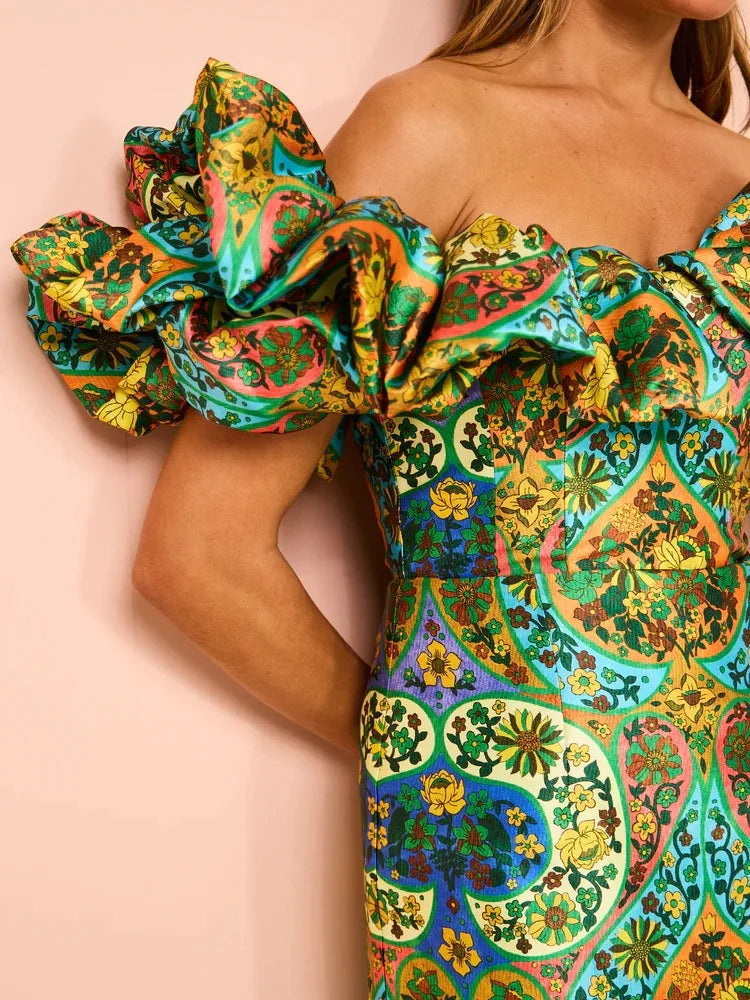 Slash Neck Mini Dress Women Off Shoulder Slim Sexy Vintage Printed Short Dress Backless Party Club Prom Fashion Elegant New 2024