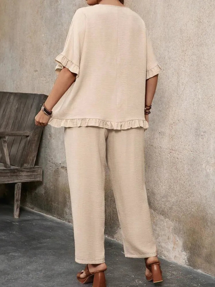 2 Piece Women Sets 2025 Plus Size Summer Autumn Matching Sets Top And Pants Suits Outfits Oversized Clothing